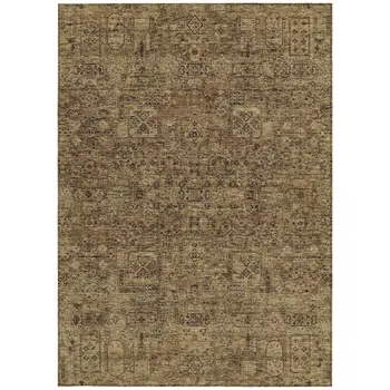 9' X 12' Brown And Taupe Floral Washable Indoor Outdoor Area Rug