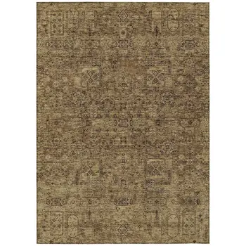 9' X 12' Brown And Taupe Floral Washable Indoor Outdoor Area Rug