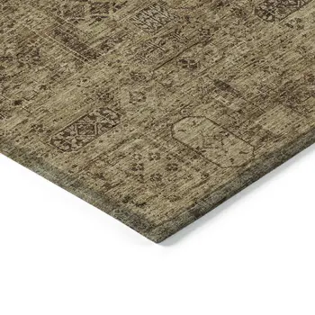 9' X 12' Brown And Taupe Floral Washable Indoor Outdoor Area Rug