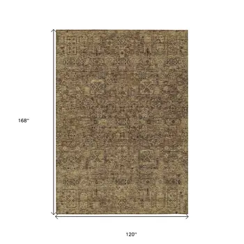 10' X 14' Brown And Taupe Floral Washable Indoor Outdoor Area Rug