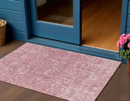 3' X 5' Pink Blush And Charcoal Floral Washable Indoor Outdoor Area Rug