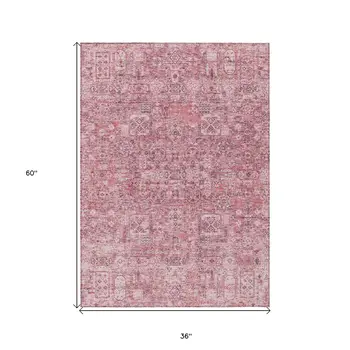 3' X 5' Pink Blush And Charcoal Floral Washable Indoor Outdoor Area Rug