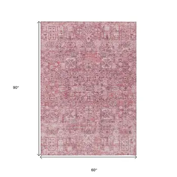 5' X 8' Pink Blush And Charcoal Floral Washable Indoor Outdoor Area Rug