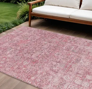8' X 10' Pink Blush And Charcoal Floral Washable Indoor Outdoor Area Rug