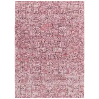 10' X 14' Pink Blush And Charcoal Floral Washable Indoor Outdoor Area Rug