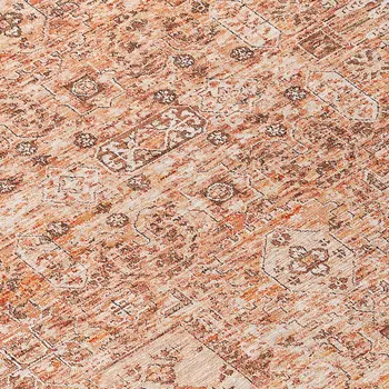 8' Salmon Orange And Gray Round Floral Washable Indoor Outdoor Area Rug