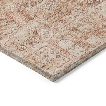 9' X 12' Salmon Orange And Gray Floral Washable Indoor Outdoor Area Rug