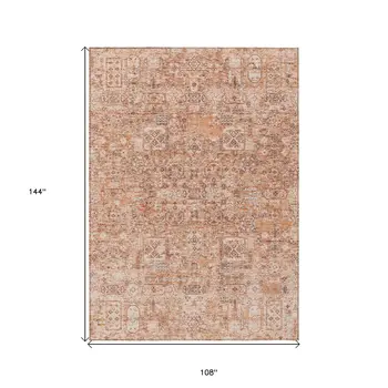 9' X 12' Salmon Orange And Gray Floral Washable Indoor Outdoor Area Rug