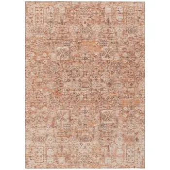10' X 14' Salmon Orange And Gray Floral Washable Indoor Outdoor Area Rug