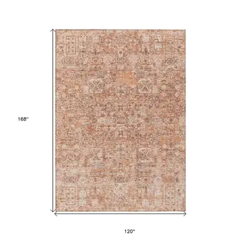 10' X 14' Salmon Orange And Gray Floral Washable Indoor Outdoor Area Rug