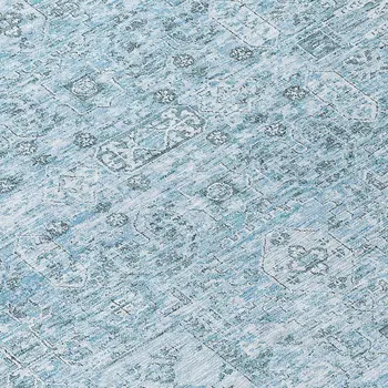 8' Sky Blue And Denim Blue Round Floral Washable Indoor Outdoor Area Rug