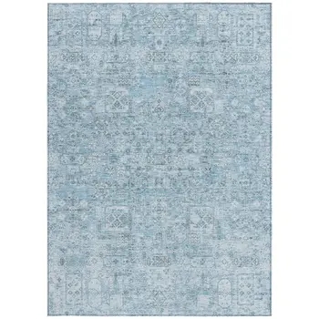 9' X 12' Sky Blue And Denim Blue Floral Washable Indoor Outdoor Area Rug