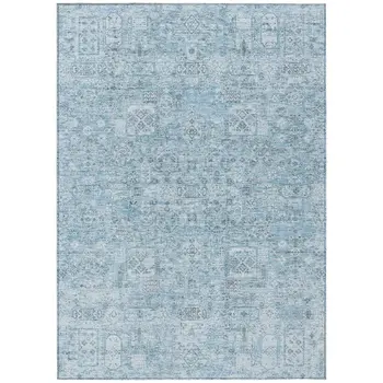 9' X 12' Sky Blue And Denim Blue Floral Washable Indoor Outdoor Area Rug