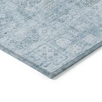 10' X 14' Sky Blue And Denim Blue Floral Washable Indoor Outdoor Area Rug