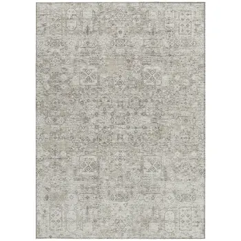 3' X 5' Taupe Beige And Gray Floral Washable Indoor Outdoor Area Rug