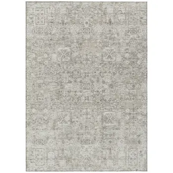 3' X 5' Taupe Beige And Gray Floral Washable Indoor Outdoor Area Rug