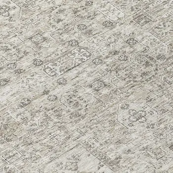8' Taupe Beige And Gray Round Floral Washable Indoor Outdoor Area Rug