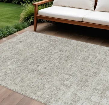 8' X 10' Taupe Beige And Gray Floral Washable Indoor Outdoor Area Rug