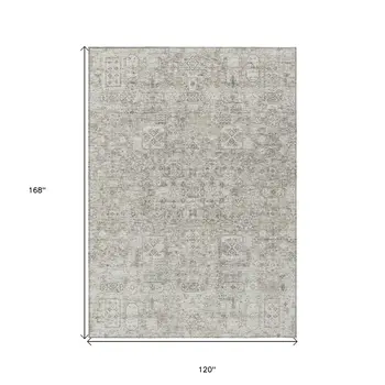 10' X 14' Taupe Beige And Gray Floral Washable Indoor Outdoor Area Rug