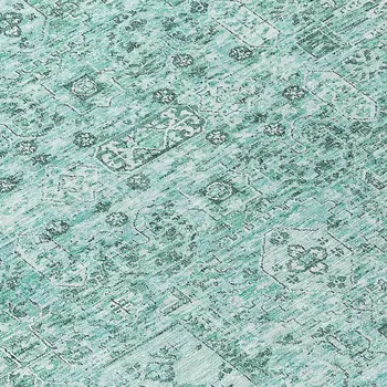 8' Teal Blue Aqua And Gray Round Floral Washable Indoor Outdoor Area Rug