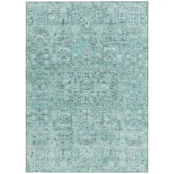 10' X 14' Teal Blue Aqua And Gray Floral Washable Indoor Outdoor Area Rug