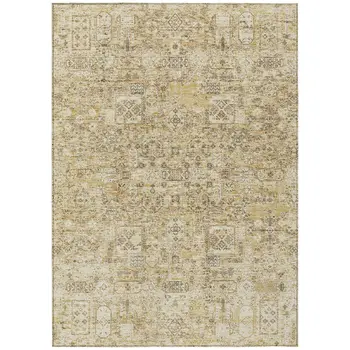 5' X 8' Wheat Beige And Gray Floral Washable Indoor Outdoor Area Rug