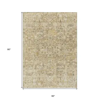 5' X 8' Wheat Beige And Gray Floral Washable Indoor Outdoor Area Rug