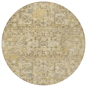 8' Wheat Beige And Gray Round Floral Washable Indoor Outdoor Area Rug