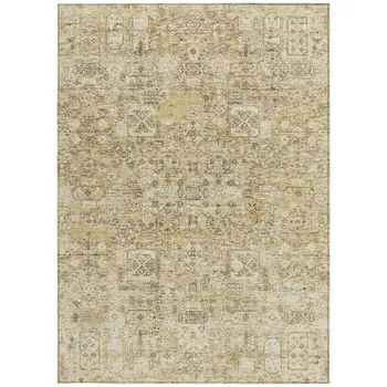 8' X 10' Wheat Beige And Gray Floral Washable Indoor Outdoor Area Rug