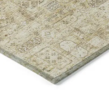 8' X 10' Wheat Beige And Gray Floral Washable Indoor Outdoor Area Rug