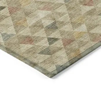 3' X 5' Beige Tan And Taupe Geometric Washable Indoor Outdoor Area Rug
