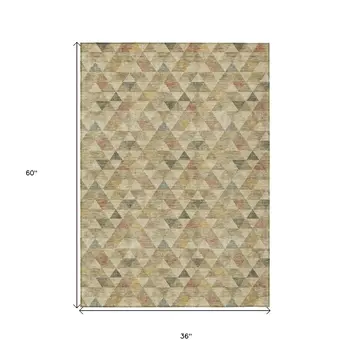 3' X 5' Beige Tan And Taupe Geometric Washable Indoor Outdoor Area Rug