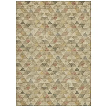 5' X 8' Beige Tan And Taupe Geometric Washable Indoor Outdoor Area Rug