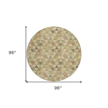 8' Beige Tan And Taupe Round Geometric Washable Indoor Outdoor Area Rug