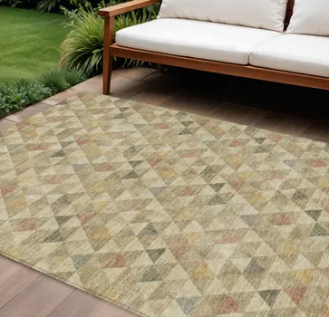 8' X 10' Beige Tan And Taupe Geometric Washable Indoor Outdoor Area Rug