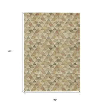 8' X 10' Beige Tan And Taupe Geometric Washable Indoor Outdoor Area Rug