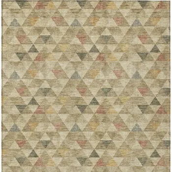 9' X 12' Beige Tan And Taupe Geometric Washable Indoor Outdoor Area Rug