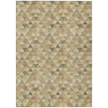 10' X 14' Beige Tan And Taupe Geometric Washable Indoor Outdoor Area Rug