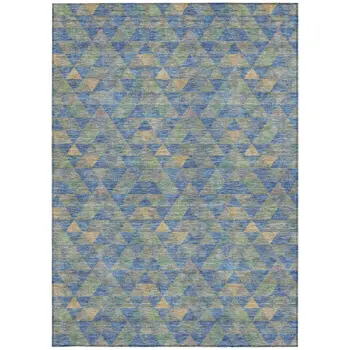 5' X 8' Sky Blue And Gray Geometric Washable Indoor Outdoor Area Rug