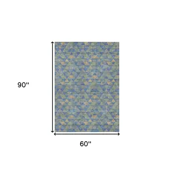 5' X 8' Sky Blue And Gray Geometric Washable Indoor Outdoor Area Rug
