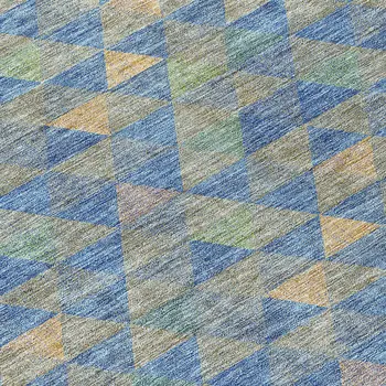 8' Sky Blue And Gray Round Geometric Washable Indoor Outdoor Area Rug