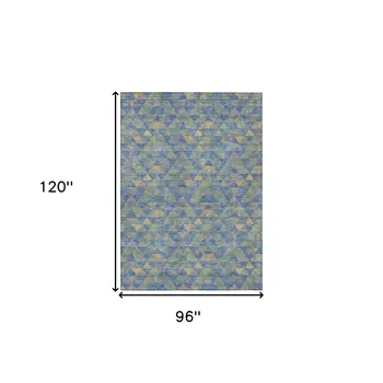8' X 10' Sky Blue And Gray Geometric Washable Indoor Outdoor Area Rug