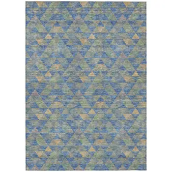 8' X 10' Sky Blue And Gray Geometric Washable Indoor Outdoor Area Rug