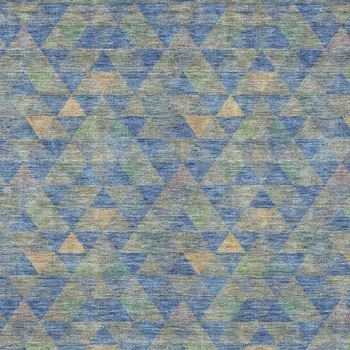8' X 10' Sky Blue And Gray Geometric Washable Indoor Outdoor Area Rug