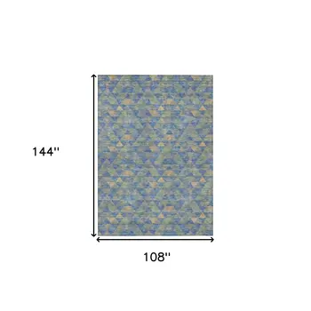9' X 12' Sky Blue And Gray Geometric Washable Indoor Outdoor Area Rug