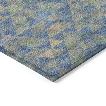 9' X 12' Sky Blue And Gray Geometric Washable Indoor Outdoor Area Rug