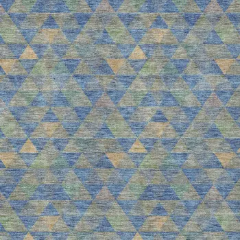9' X 12' Sky Blue And Gray Geometric Washable Indoor Outdoor Area Rug
