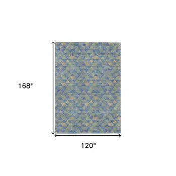 10' X 14' Sky Blue And Gray Geometric Washable Indoor Outdoor Area Rug