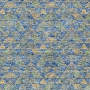 10' X 14' Sky Blue And Gray Geometric Washable Indoor Outdoor Area Rug