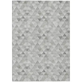 5' X 8' Silver Beige And Taupe Geometric Washable Indoor Outdoor Area Rug